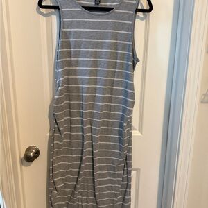 Striped Gray Sleeveless Maternity Dress